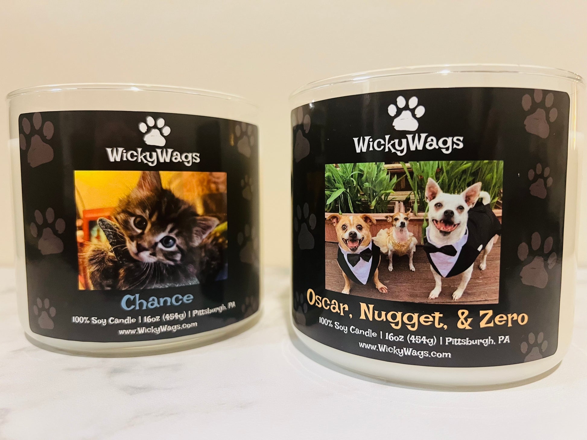 Two pet of the month winners put on their own custom candle.