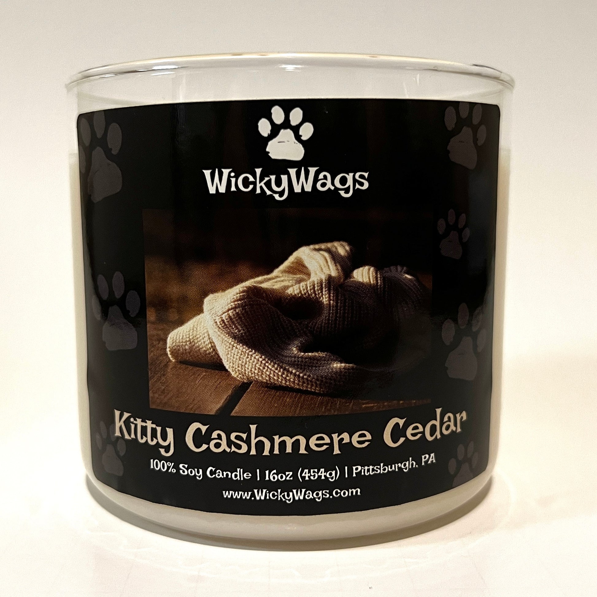 Pet friendly cashmere cedar scented candle created by WickyWags Candles