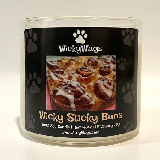 Sticky buns scented 3 wick candle created by WickyWags candles